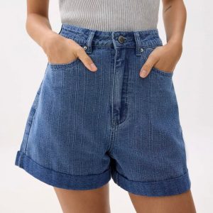 High Waist Denim A-line Shorts - Image 5