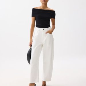 Fitted Off Shoulder Knit Top - Image 3