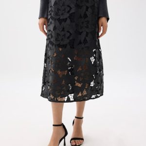 Leather Lace A-line Midaxi Skirt - Image 4