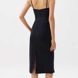 Padded Satin Column Drape Midi Dress - Image 2