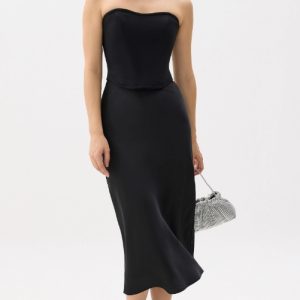 Elastic Satin Bias Cut Midaxi Skirt - Image 2