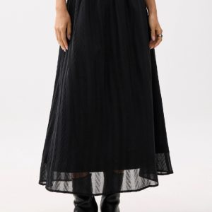 Elastic High Waist Crinkled Flare Maxi Skirt - Image 4